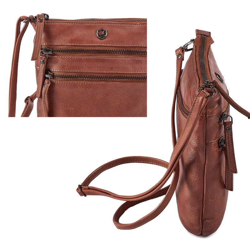 Cochoa Crossbody Sling Bag for Women Small Real Leather Purse Vintage Travel Crossover Shoulder Bag Handmade (Cognac Washed Vintage) - Image 4